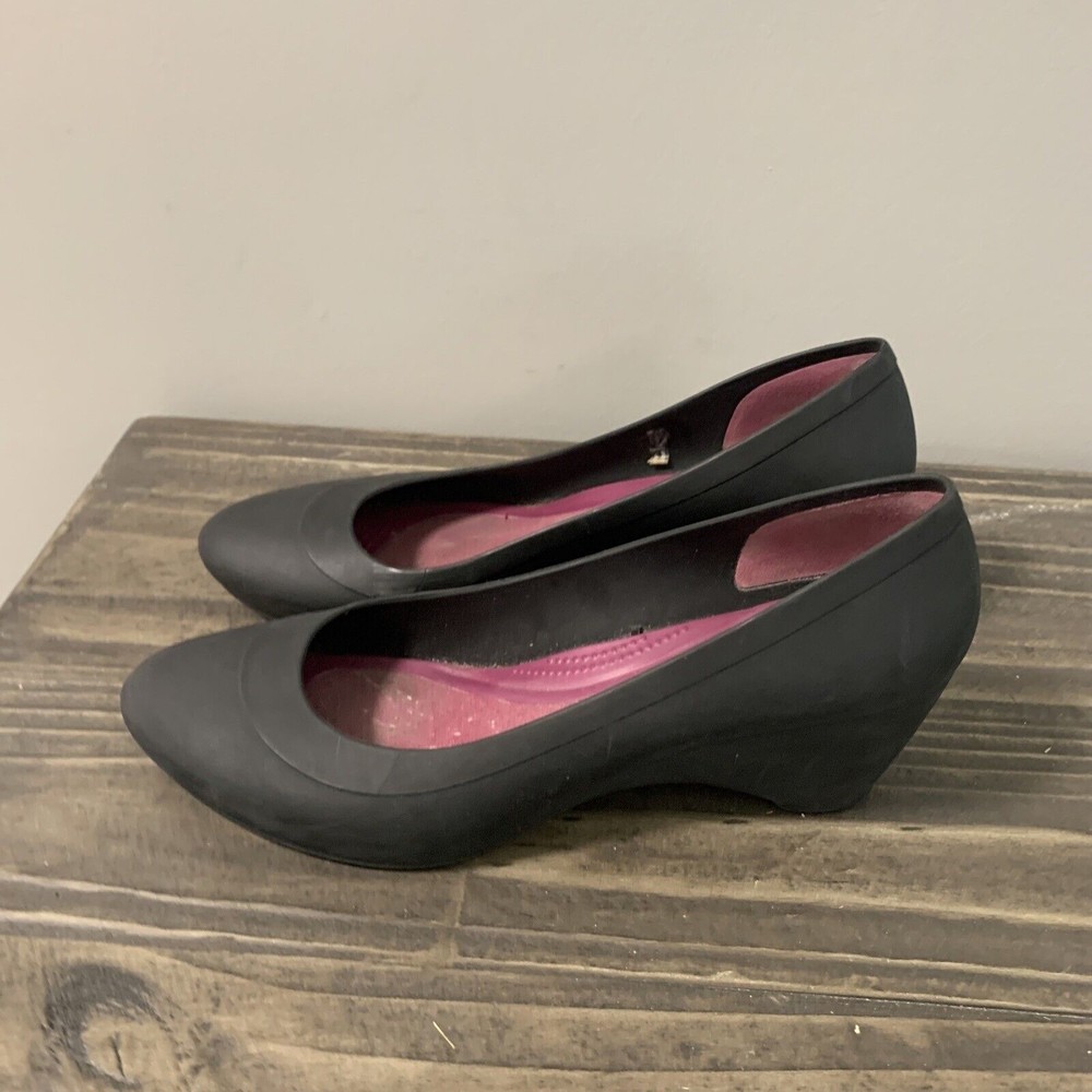 Black Wedge Pumps with Pink Insole - Women